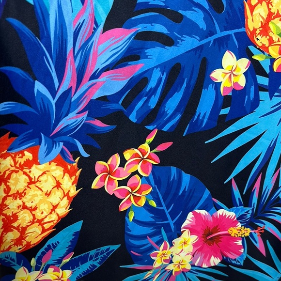 Blue and Black Tropical Print Blouse - Picture 5 of 10